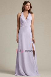 Lilac Halter V-neck Pleated Bridesmaids Dresses, Vestidos de damas de honor BD-022-4