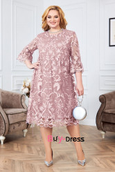 Loose Style Half Sleeves Pearl Pink Lace Plus Size Mother Of The Bride Dresses MD0025-5