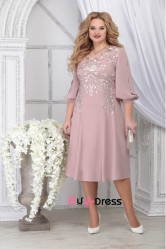 Modern Pearl Pink Chiffon Half Sleeves Mid-Calf Plus Size Women's Dresses MD0013-2
