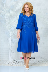 Modern Royal Blue Chiffon Plus Size Mid-Calf Women's Dresses MD0013-3