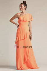 Multilayer One Shoulder Bridesmaids Dresses, Orange Chiffon Wedding Party Dresses, Robes de demoiselle d'honneur  BD-048-3