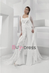 New Arrival Stunning Wedding Jumpsuits with Lace Overcoat ,Bridal Dresses, Sposa Tuta Pantalone WBJ118