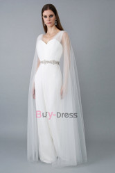 New Arrival Effortlessly Chic Tulle Overlay Bridal Jumpsuit With Belt Wedding Dresses WBJ089-02