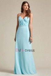 Ocean Blue Spaghetti Empire Bridesmaids Dresses for Beach Weeding,Robes de demoiselle d'honneur BD-019-1