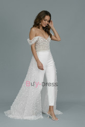 Off The Shoulder Bridal Jumpsuits with Overskirt WBJ067