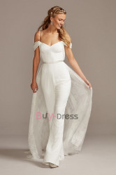 Off the Shoulder Wedding Jumpsuit With Lace Overskirt Bridal Dresses WBJ077-01