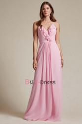 Pink Chiffon Bridesmaids Dresses, Spaghetti Prom Dresses for Beach Wedding, Robes de demoiselle d'honneur BD-026-1