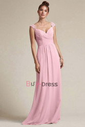Pink Chiffon Sweetheart Bridesmaids Dresses, Off the Shoulder Prom Dresses for Beach Wedding, Vestidos de damas de honor BD-027-4