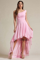 Pink High-low Prom Dresses, One Shoulder Bridesmaids Dresses, Robes de bal BD-024-1