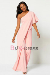 Pink One Shoulder Jumpsuits for Bridesmaids, Vestidos de damas de honor BD-010