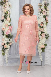 Plus Size Blush Pink Lace Mother Of The Bride Dresses, Dressy Half Sleeves Women's Dresses MD0051
