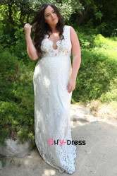 Plus Size Bohemia Wedding Dresses, Lace V-neck Boho Lace Bride Dresses bds-0031