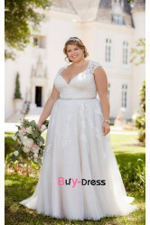 Plus Size Outdoor Wedding Dresses With Hand Beading Belt, Bride Dresses With Brush Train bds-0030