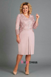 Plus Size Pearl Pink Lace Women's Dress, Modern Mother Of The Bride Dresses MD0071