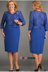 Plus Size Royal Blue Lace Women's Dress, Elegant Long Sleeves Mother Of The Bride Dresses MD0059