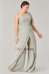 Plus Size Silver Gray One Shoulder Bridesmaids Dresses & Jumpsuits for Wedding, Monos de damas de honor BD-002-8