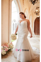 Plus Size Sweetheart Wedding Dresses, Gorgeous Lace Bride Gowns with Brush Train bds-0025