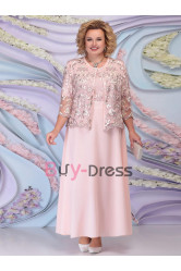 Plus Size Two Piece Mother of the Bride Dress With Lace Jacket Pearl Pink Outfit MD2251-01