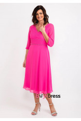 Rose Red Chiffon Hand Beading Mother Of The Bride Dresses, Dressy Half Sleeves Womens Dresses MD0049-1