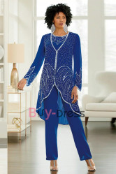 Royal Blue Delicate Hand Beading Chiffon Mother of the Birde Pant Suit TS005-1
