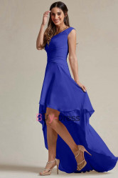 Royal Blue High-low Prom Dresses, One Shoulder Bridesmaids Dresses, Robes de bal BD-024-4