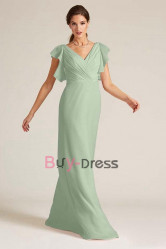 Sage Chiffon V-neck Empire Bridesmaids Dresses, Vestidos de damas de honor BD-016-3