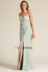 Sage Sexy Spaghetti Bridesmaids Dresses, prom dresses long, Vestidos de damas de honor BD-043-1