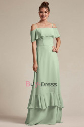 Sage Spaghetti Bateau Bridesmaids Dresses, Chiffon Prom Dresses for Beach Wedding, Brautjungfernkleider BD-037-4