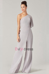 Silver Gray One Shoulder Simple Bridesmaids Dresses & Jumpsuits, Brautjungfernkleider BD-002-7
