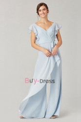 Sky Blue Chiffon Bridesmaids Dresses & Jumpsuits, Monos de damas de honor BD-001-8