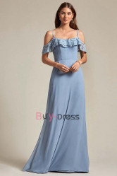 Sky Blue Spaghetti Prom Dresses, Off the Shoulder Bridesmaids Dresses, Robes de demoiselle d'honneur BD-025-1