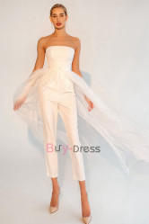 Strapless Bridal Jumpsuit with Detachable Tulle Overskirt WBJ079