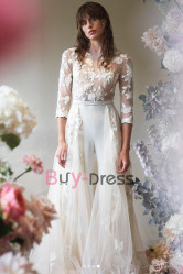 Best Popular Wedding Jumpsuits With Tulle Overskirt for Bridal , Sposa Tuta Pantalone WBJ128