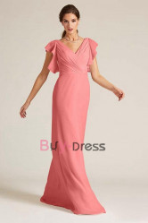 Watermelon Chiffon V-neck Empire Bridesmaids Dresses, Vestidos de damas de honor  BD-016-4