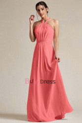 Watermelon Halter Bridesmaids Dresses, Dressy Empire Prom Dresses, Vestidos de damas de honor BD-036-4