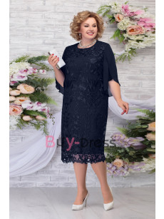 2022 New Arrival Dark Navy Lace Tea-Length Mother of the Groom Dresses MD2258-02