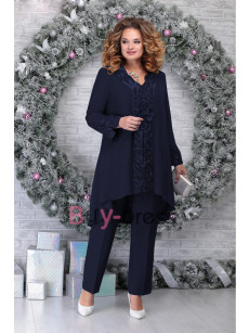 2022 New Arrival Dark Navy Mother of the Bride Pant Suit Dresses Three Piece Gala Trouser Set With Jacket Plus Size TS042-1