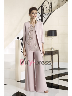 Elegant Dusty Pink Mother of the Bride Pant Suits Dresses Formal Occasion Wide Trousers Outfit with Overcote Pantalon TS053