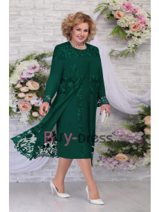 2022 New Arrival  Green Elegant Mother of the Bride Dress With Lace Jacket Plus size Outfit Custom 28W MD2255