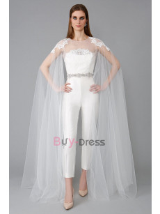 2022 New Arrival Modern Bridal Jumpsuit with Tulle Overlay for Wedding WBJ085