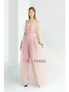 2022 New Arrival Pink Elegant Tulle Long Tunic Jumpsuit for Bridal & Special Occasion WBJ111-2