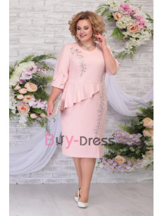 2022 New Arrival Plus Size  Elegant Mother of the Bride Dresses Pearl Pink Asymmetry Knee-Length Dress for Special Occasion MD2259-01