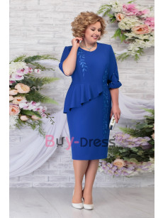 2022 New Arrival Plus size Tea-Length Mother of the Bride Dress Royal Blue MD2259-02