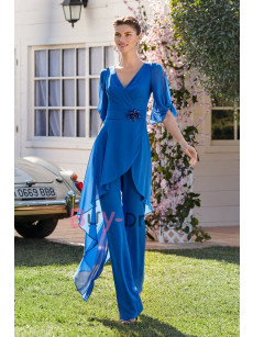 2022 Ocean Blue Stylish Mother of the Bride Pant suit Fashion Special Occasion Dressy pantalón TS075