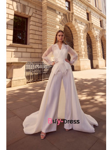 2023 Elegant A-line Bridal Jumpsuits Disassemble Brush Train, Glamorous Wedding Jumpsuits With Jacket bjp-0065