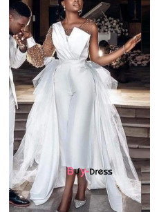 2023 Elegant Wedding Jumpsuit with Detachable Sheer Train, Fashion Bridal Jumpsuits bjp-0012