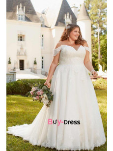 2023 Plus Size Sweetheart Lace Wedding Dresses, Off the Shoulder Outdoor Bride Dresses bds-0047