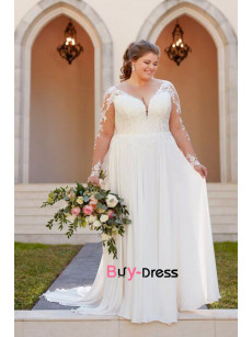 2023 Plus Size Long Sleeves Sweetheart Wedding Dresses, A-line Lace Up Church Bride Dresses bds-0035
