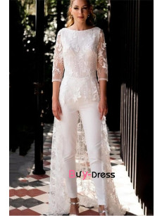 2023 Simple Wedding Jumpsuits, Vintage  Long Sleeves Bridal Jumpsuits bjp-0038
