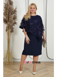 2024 Dressy Half Sleeves Dark Navy Lace Plus Size Mother Of The Bride Dresses MD0026-2